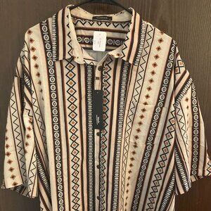 🧿 NEW Men’s 4X Mcedar Geometric Print Shirt – Bold & Modern Style